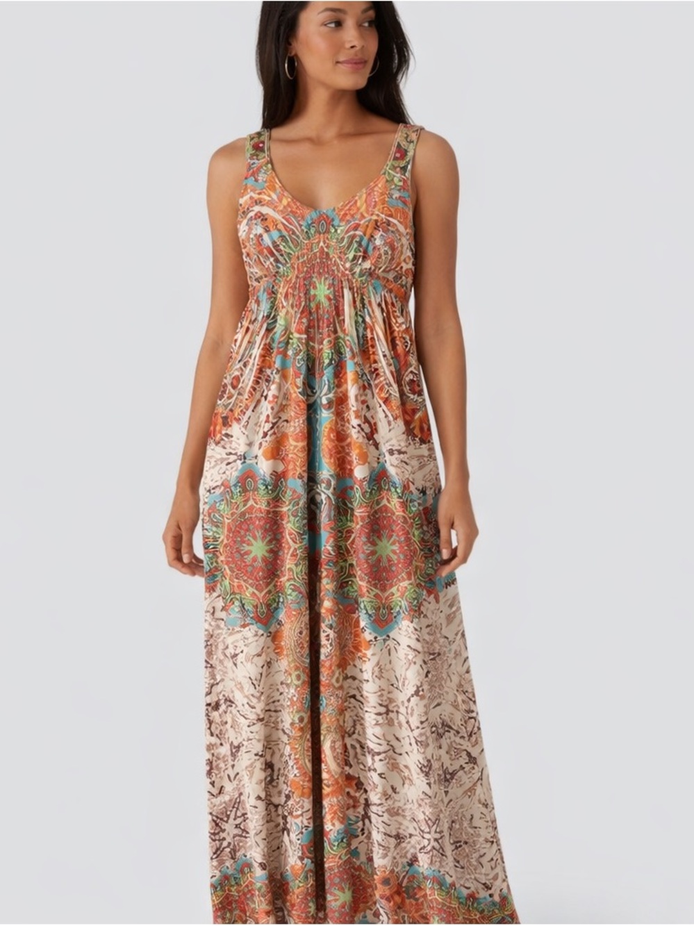 Apt. 9 Bohemian Paisley Print Maxi Dress Sleeveless Smocked Waist Size Medium